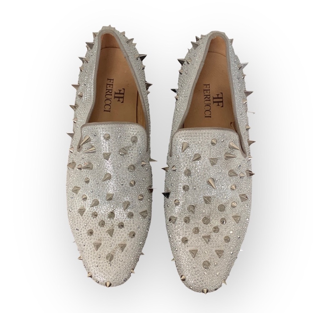 Ferucci Silver Spike Studded Loafer Size 9